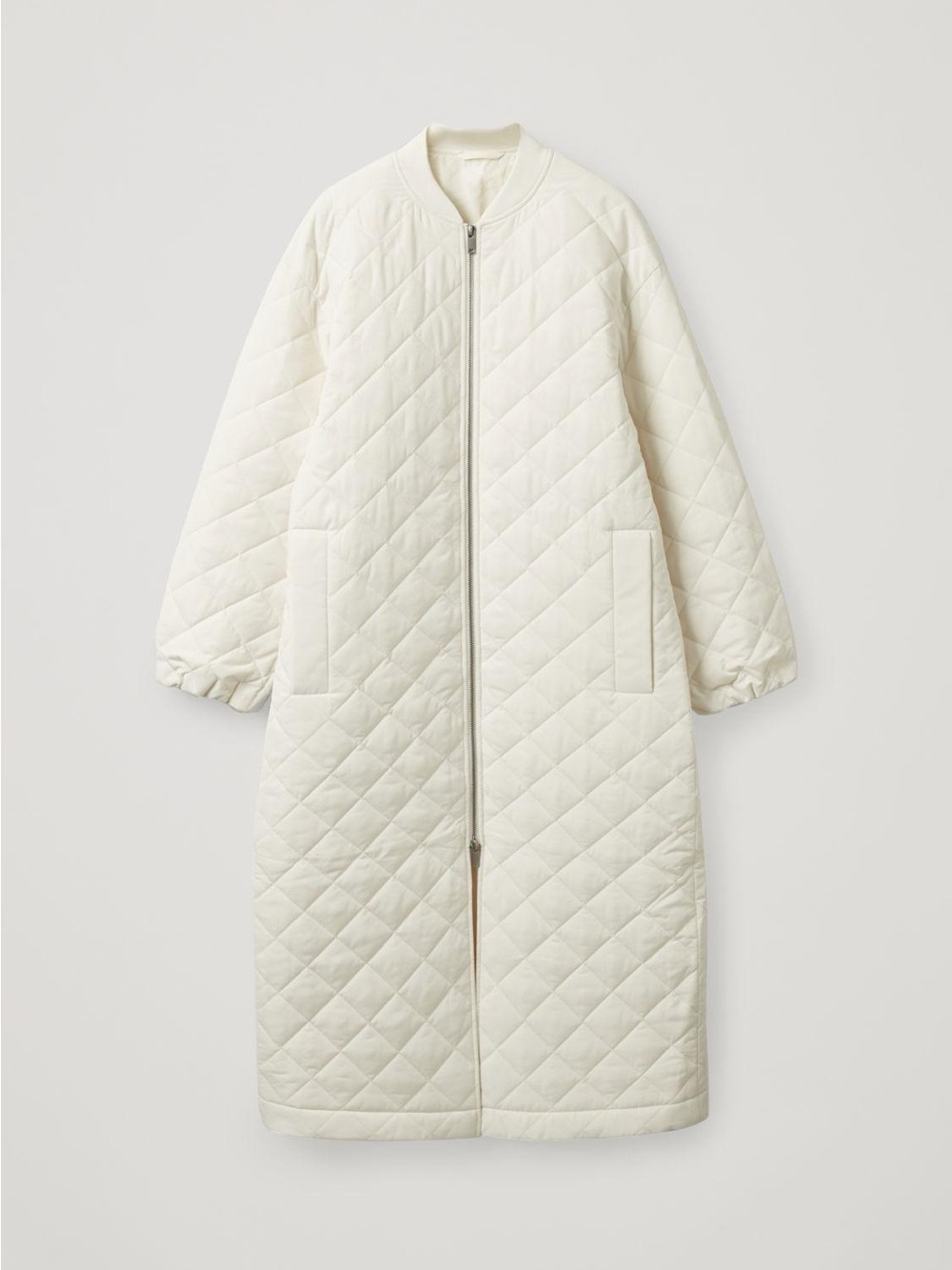 COS Quilted Long Zip-Front Robe Coat - Ivory